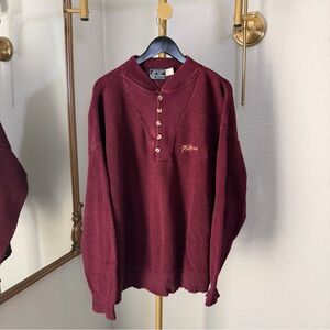 Peconic Bay Traders Vintage Burgundy Cotton Henley Sweater Made in USA XXL